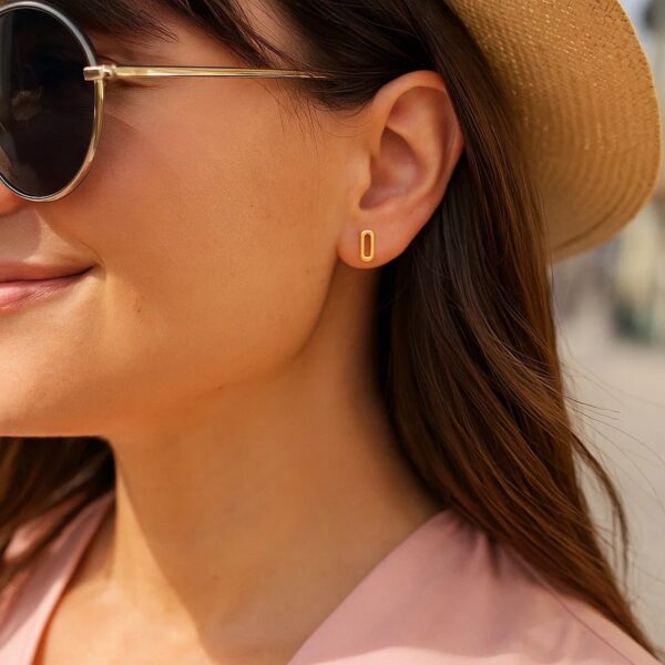 14k Yellow Gold Paperclip Link Stud Earrings - alternate view 3