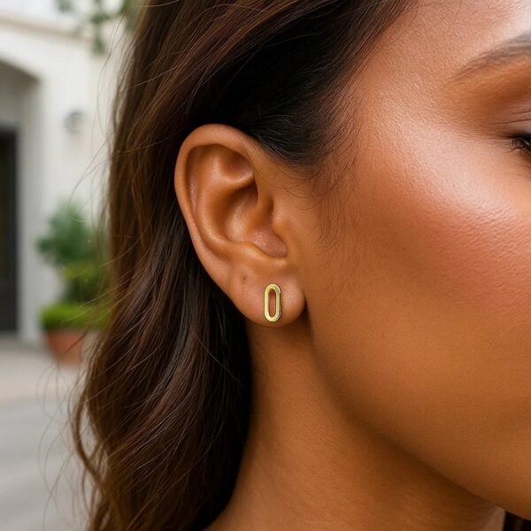 14k Yellow Gold Paperclip Link Stud Earrings - alternate view 4