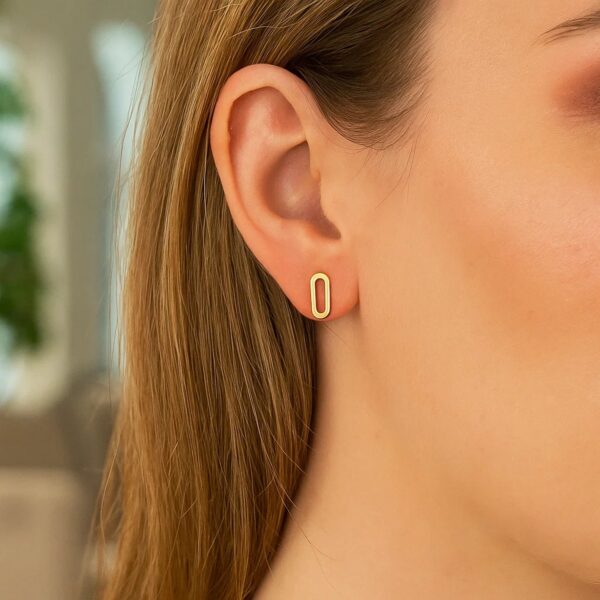 14k Yellow Gold Paperclip Link Stud Earrings - alternate view 5
