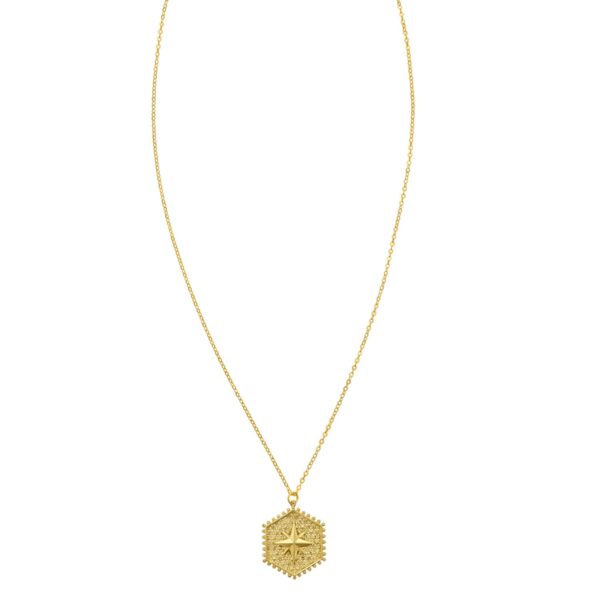 14K Yellow Gold North Star Hexagon Necklace