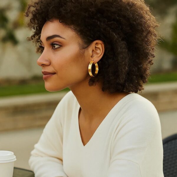 Large Tube Shaped Hoop Earrings in 14K Yellow Gold - alternate view 4