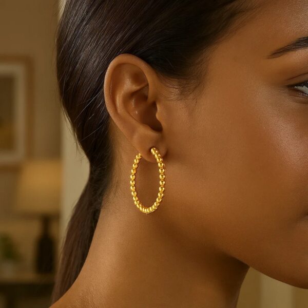14K Yellow Gold Polished Large Bead Hoop Earrings - alternate view 3