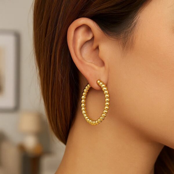 14K Yellow Gold Polished Large Bead Hoop Earrings - alternate view 4