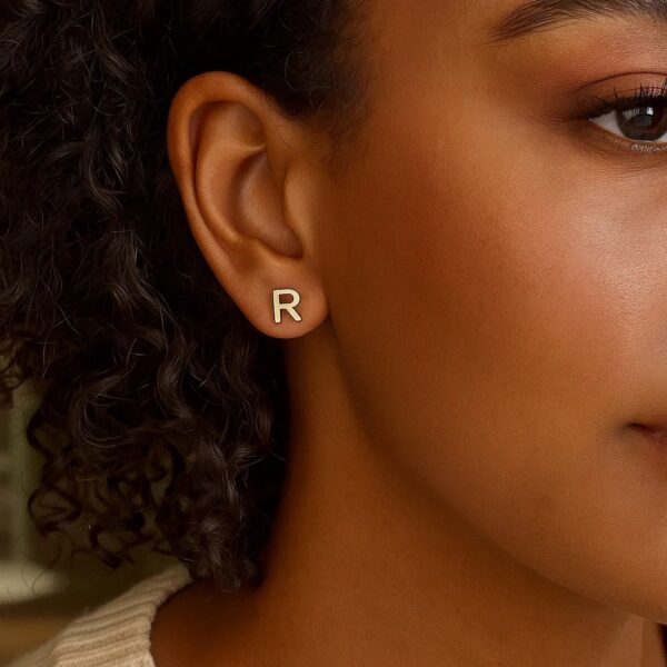14K Yellow Gold Yours Truly Initial R Stud Earrings - alternate view 2