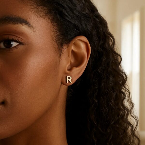 14K Yellow Gold Yours Truly Initial R Stud Earrings - alternate view 3