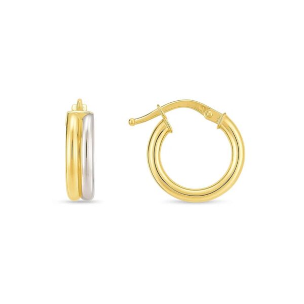 14k Two Tone Gold Double Round Hoops - Two-Tone Gold