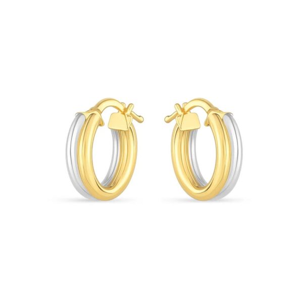 14k Two Tone Gold Double Round Hoops - Two-Tone Gold - alternate view 2