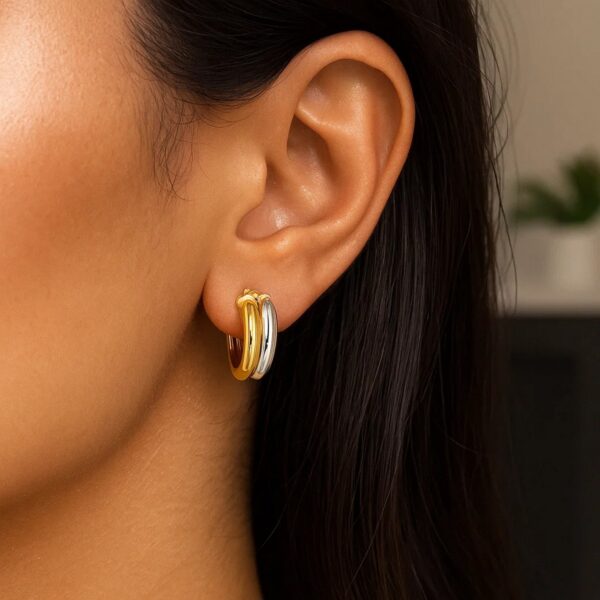 14k Two Tone Gold Double Round Hoops - Two-Tone Gold - alternate view 3