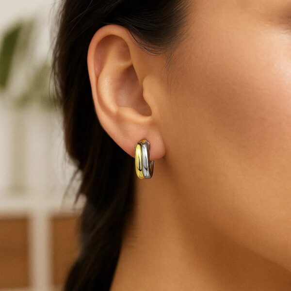 14k Two Tone Gold Double Round Hoops - Two-Tone Gold - alternate view 4