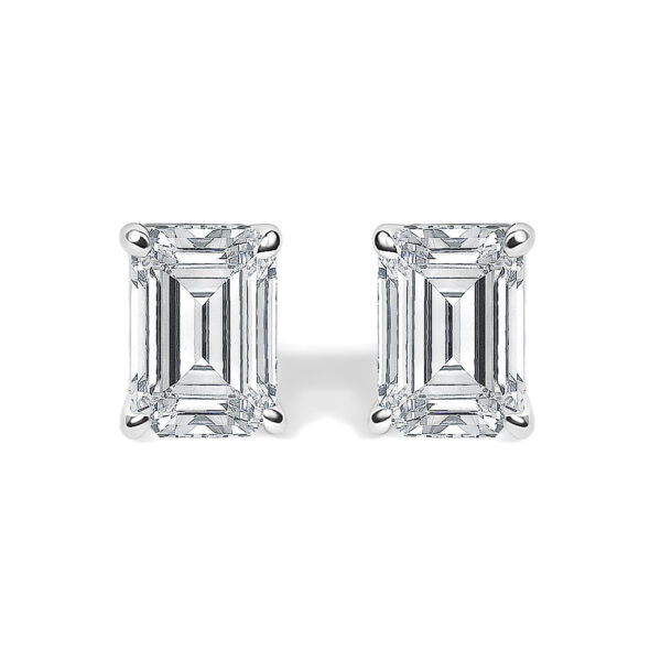 14K White Gold 1/2 Cttw Lab Grown Emerald Cut Diamond Solitaire Stud Earrings