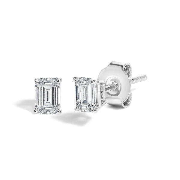 14K White Gold 1/2 Cttw Lab Grown Emerald Cut Diamond Solitaire Stud Earrings - alternate view 2
