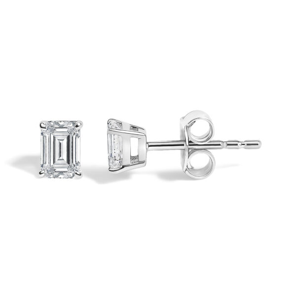14K White Gold 1/2 Cttw Lab Grown Emerald Cut Diamond Solitaire Stud Earrings - alternate view 3