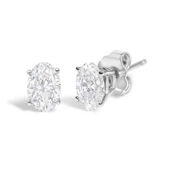 14K White Gold 1.00 Cttw Lab Grown Oval Solitaire Diamond Stud Earrings - alternate view 2