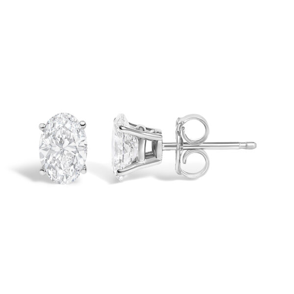 14K White Gold 1.00 Cttw Lab Grown Oval Solitaire Diamond Stud Earrings - alternate view 3