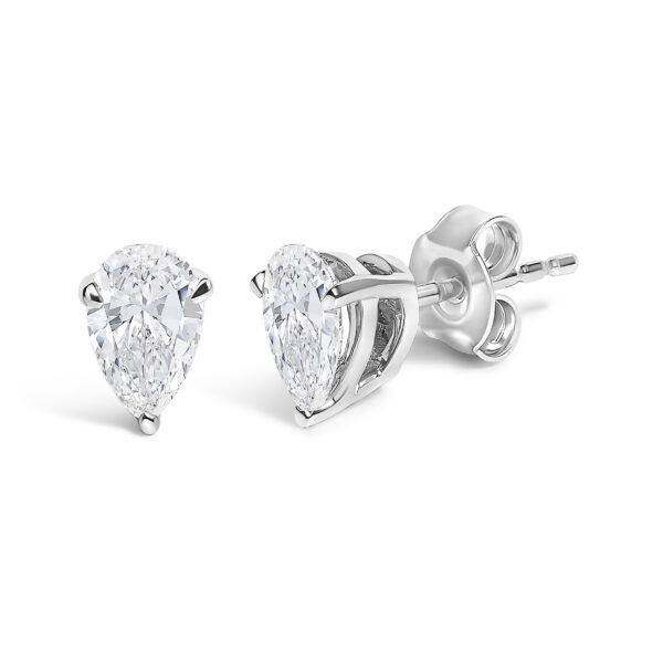 14K White Gold 1.00 Cttw Lab Grown Pear Shaped Solitaire Diamond Stud Earrings - alternate view 2