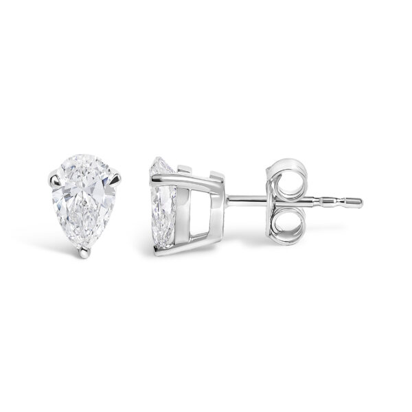 14K White Gold 1.00 Cttw Lab Grown Pear Shaped Solitaire Diamond Stud Earrings - alternate view 3