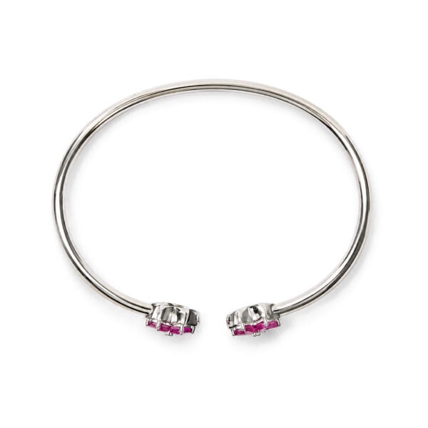 .925 Sterling Silver Ruby with Diamond Accent Floral Flexy Open Bangle Bracelet - alternate view 3