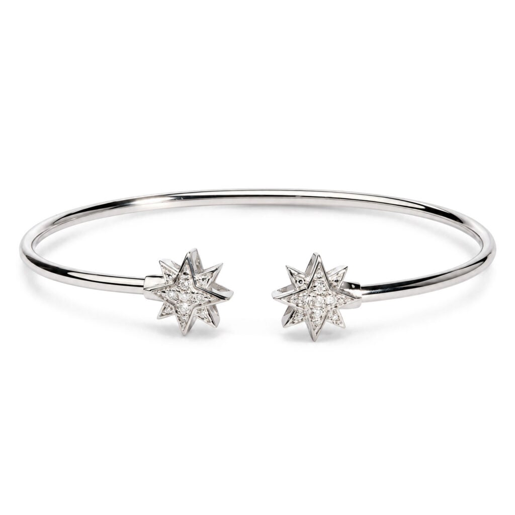 .925 Sterling Silver Diamond Accent Star Flexy Open Bangle Bracelet