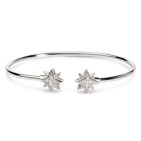 .925 Sterling Silver Diamond Accent Star Flexy Open Bangle Bracelet
