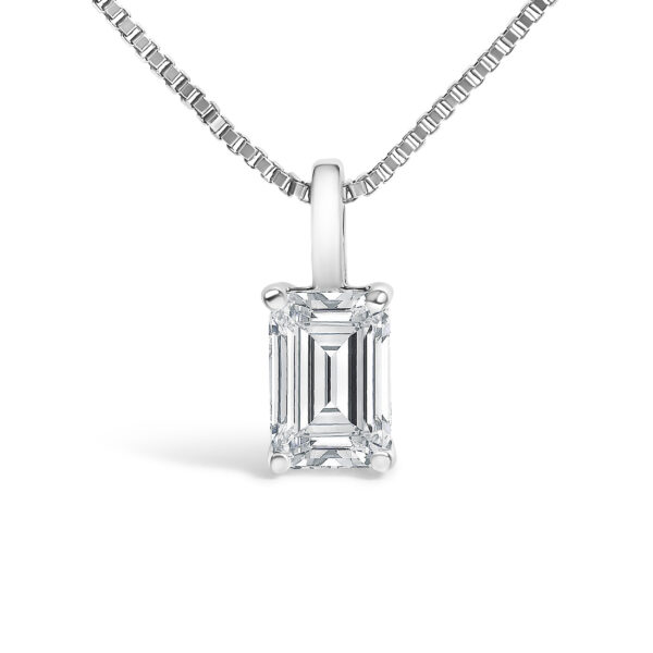 14K White Gold 3/4 Cttw Lab Grown Emerald Cut Solitaire Diamond Pendant Necklace - alternate view 2