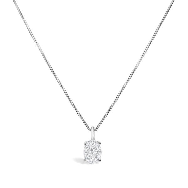 14K White Gold 1.00 Cttw Lab Grown Oval Solitaire Diamond Pendant Necklace