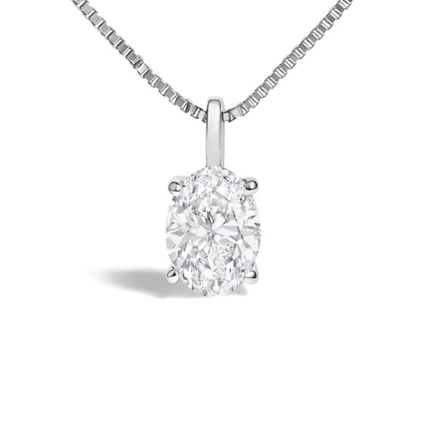 14K White Gold 1.00 Cttw Lab Grown Oval Solitaire Diamond Pendant Necklace - alternate view 2