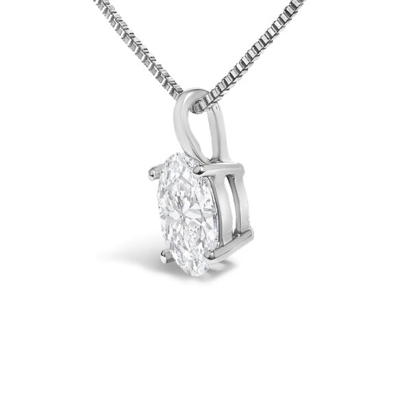 14K White Gold 1.00 Cttw Lab Grown Oval Solitaire Diamond Pendant Necklace - alternate view 3