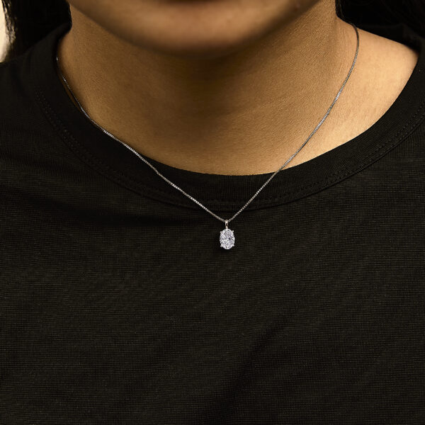 14K White Gold 1.00 Cttw Lab Grown Oval Solitaire Diamond Pendant Necklace - alternate view 5