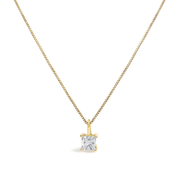 14K Yellow Gold 1/2 Cttw Lab Grown Princess Diamond Solitaire Pendant Necklace