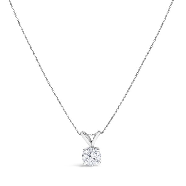 14K White Gold 1.00 Cttw Lab Grown Diamond Round Solitaire Pendant Necklace