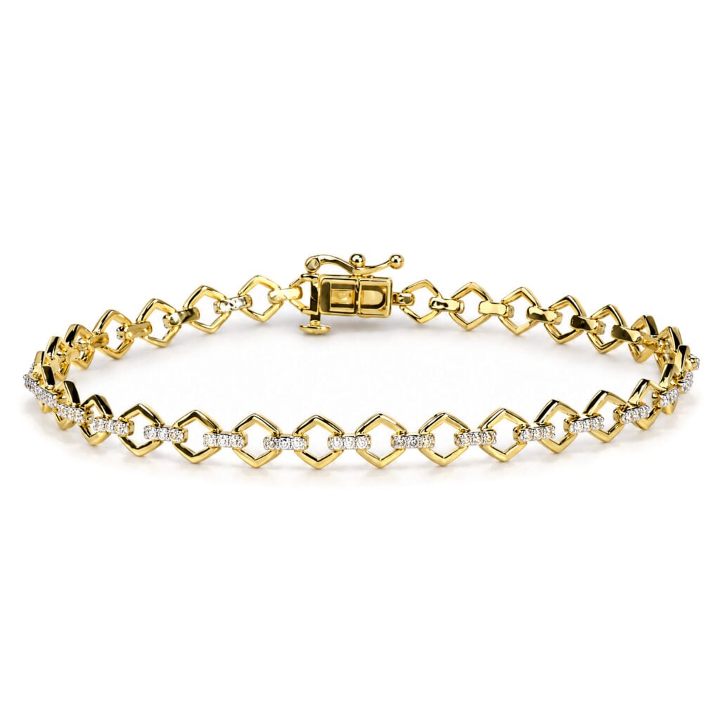 Yellow Gold Vermeil 1/4 Cttw Diamond Geometric Link Bracelet - Sterling Silver
