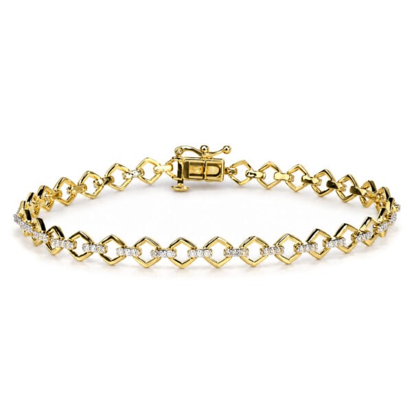 Yellow Gold Vermeil 1/4 Cttw Diamond Geometric Link Bracelet - Sterling Silver