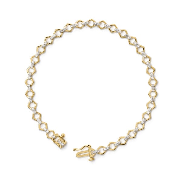 Yellow Gold Vermeil 1/4 Cttw Diamond Geometric Link Bracelet - Sterling Silver - alternate view 3