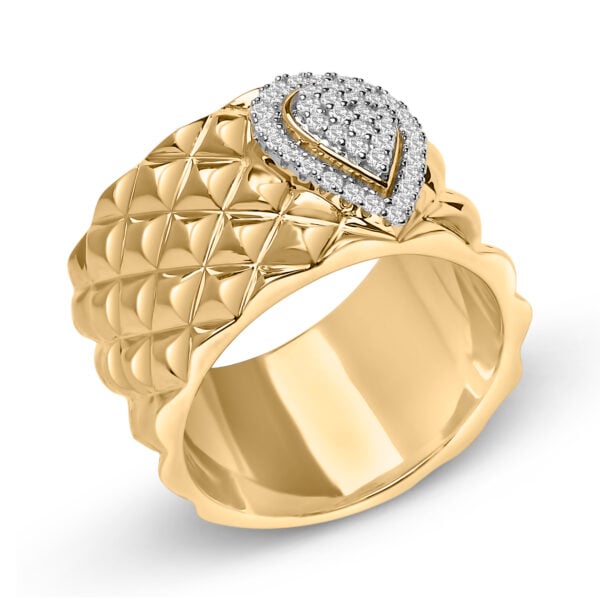 14K Yellow Gold Plated Sterling Silver 1/4 Cttw Diamond Teardrop Textured Band Ring - alternate view 3