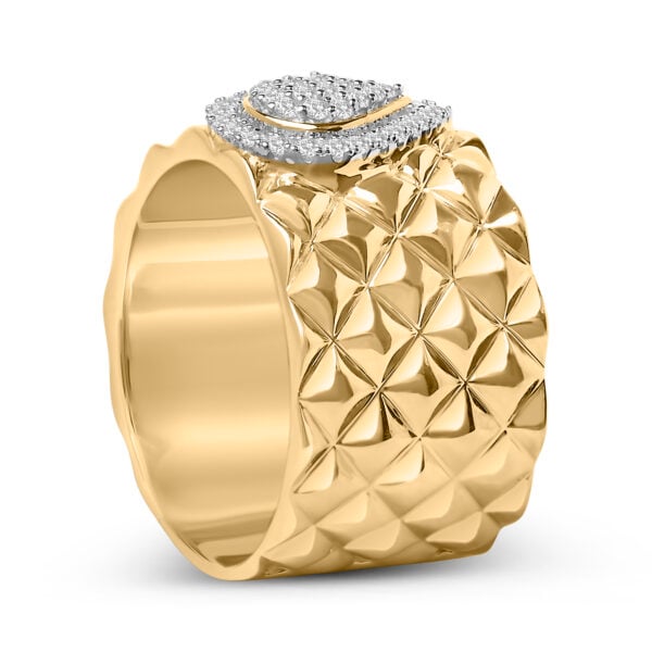 14K Yellow Gold Plated Sterling Silver 1/4 Cttw Diamond Teardrop Textured Band Ring - alternate view 4