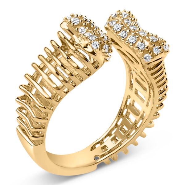 14K Yellow Gold Plated Silver 1/4 Cttw Diamond Asymmetrical Open Ring - Sterling Silver - alternate view 3