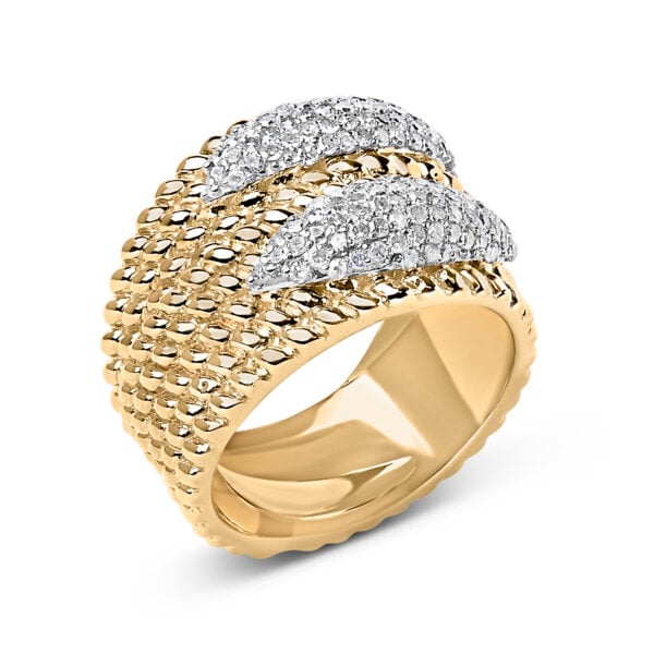 14K Yellow Gold Plated Silver 1.0 Cttw Diamond Cluster Crossover Ring Band - Sterling Silver - alternate view 3