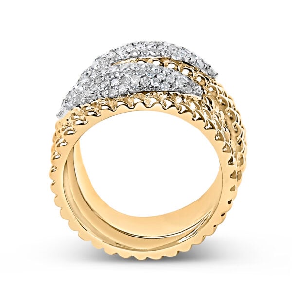 14K Yellow Gold Plated Silver 1.0 Cttw Diamond Cluster Crossover Ring Band - Sterling Silver - alternate view 5