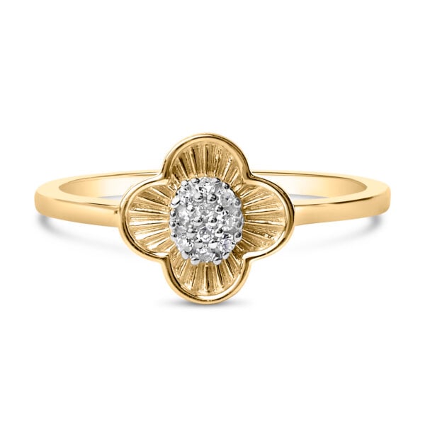 14K Yellow Gold Plated Silver Diamond Accent Clover Ring - Sterling Silver