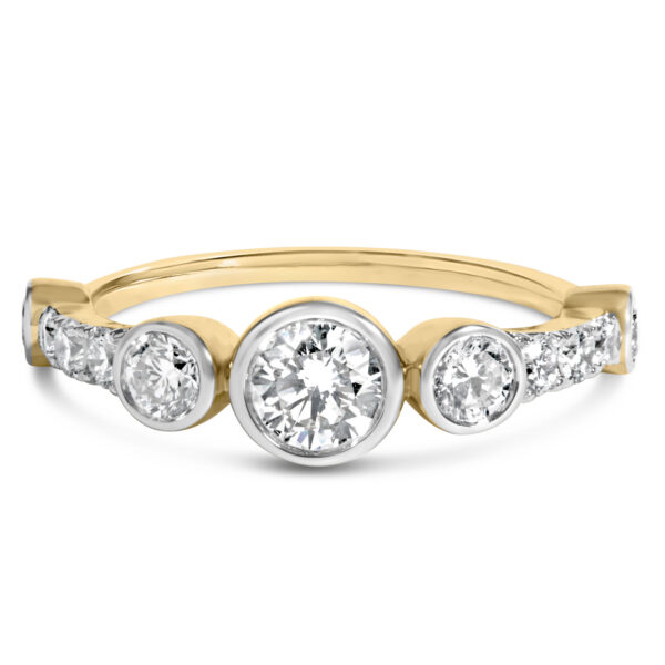 10K Yellow Gold Plated Silver 1.0 Cttw Round Lab Grown Diamond Bezel Station Ring - Sterling Silver