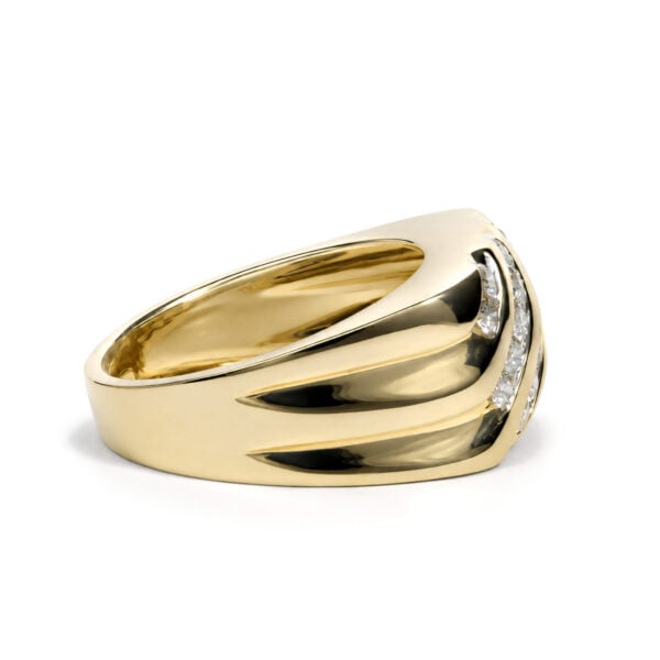 Men's 10K Yellow Gold channel set band ring with round natural diamonds