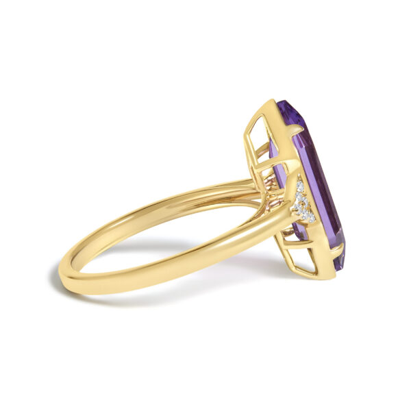 10K Yellow Gold Hexagon Purple Amethyst and Diamond Accent Geometric Ring - alternate view 2