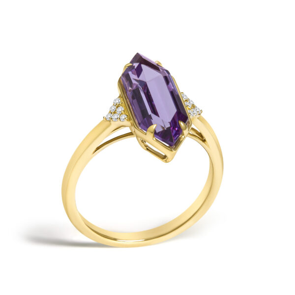10K Yellow Gold Hexagon Purple Amethyst and Diamond Accent Geometric Ring - alternate view 3