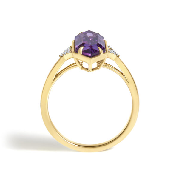 10K Yellow Gold Hexagon Purple Amethyst and Diamond Accent Geometric Ring - alternate view 5