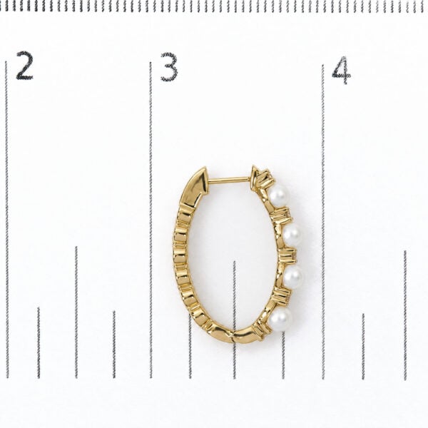14K Yellow Gold 4mm Cultured South Sea Pearl and 1/4 Cttw Diamond Alternating Hoop Earrings - alternate view 4