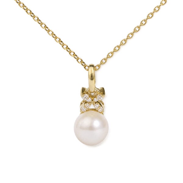 10K Yellow Gold Pearl and Diamond Accent Petite Pendant Necklace - alternate view 2