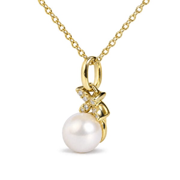 10K Yellow Gold Pearl and Diamond Accent Petite Pendant Necklace - alternate view 3