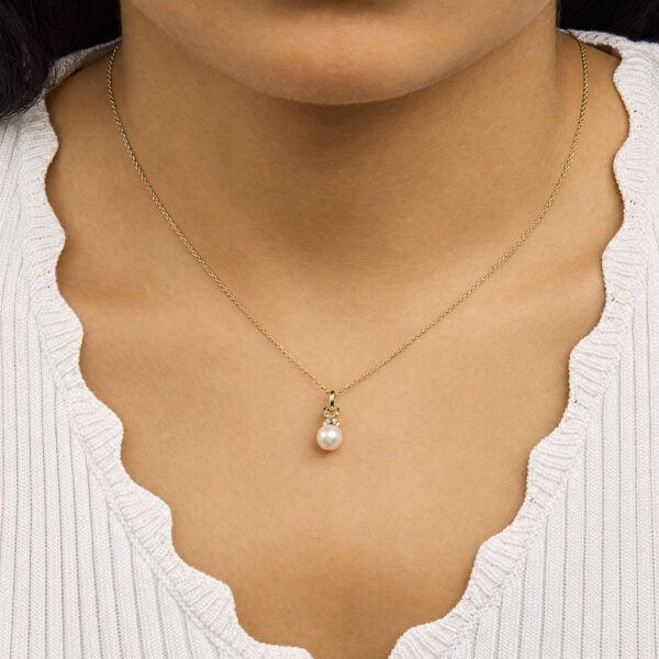 10K Yellow Gold Pearl and Diamond Accent Petite Pendant Necklace - alternate view 5