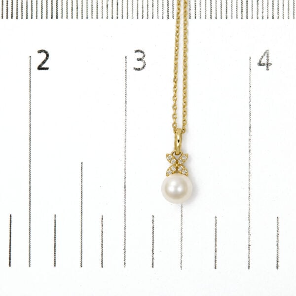 10K Yellow Gold Pearl and Diamond Accent Petite Pendant Necklace - alternate view 4