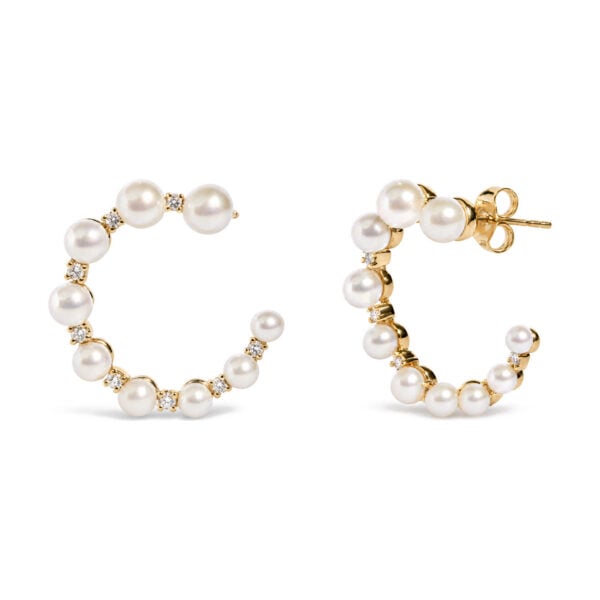 14K Yellow Gold 1/5 Cttw Diamond and Graduated South Sea Pearl Open Hoop Earrings - alternate view 2